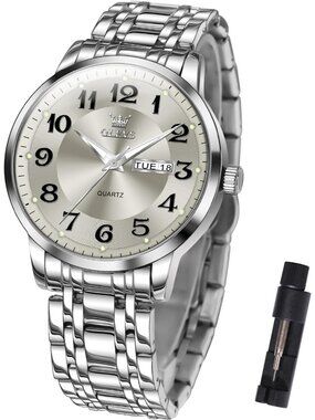 Mens Silver Grey Big Dial Analog Quartz Stainless Steel Relojes Waterproof Watch